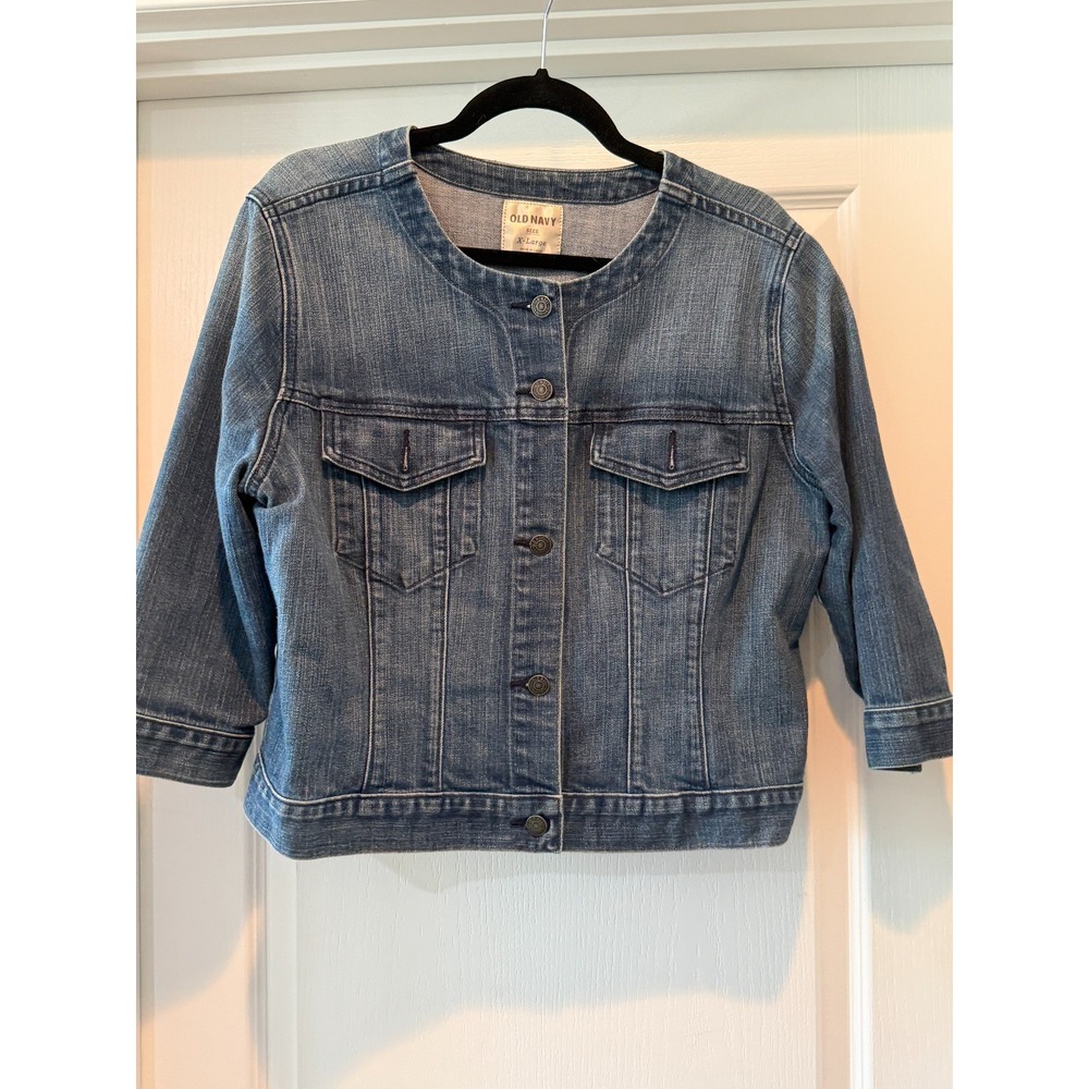 Old Navy Womens Light-wash Deni Jacket Collarless neckline Size XL Prairie Rodeo